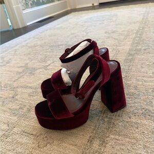 Larroude Burgundy Velvet Platform Sandals